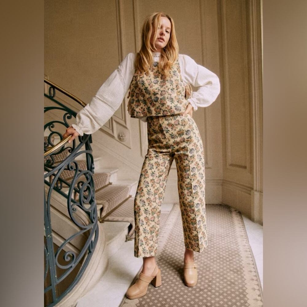 Sezane Martin Crop Trousers in Jacquard Roselle 14
